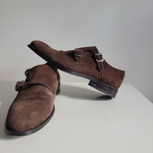 Crosby Square Allen Double Monk Strap Brown Suede Loafer Dress Shoes Size 8.5 - Picture 1 of 14